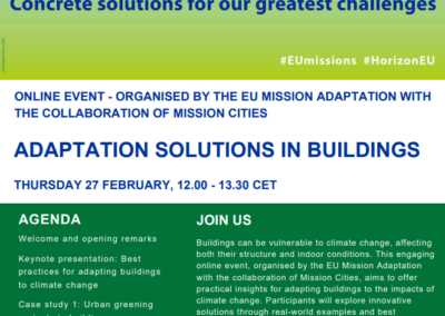 Adaptation solutions in buildings – organised with the collaboration of Mission Cities (Event organised by MIP4Adapt)